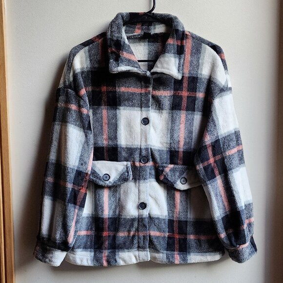 SHEIN Plaid Fleece Button Down Teddy Jacket Size Medium - Picture 7 of 16